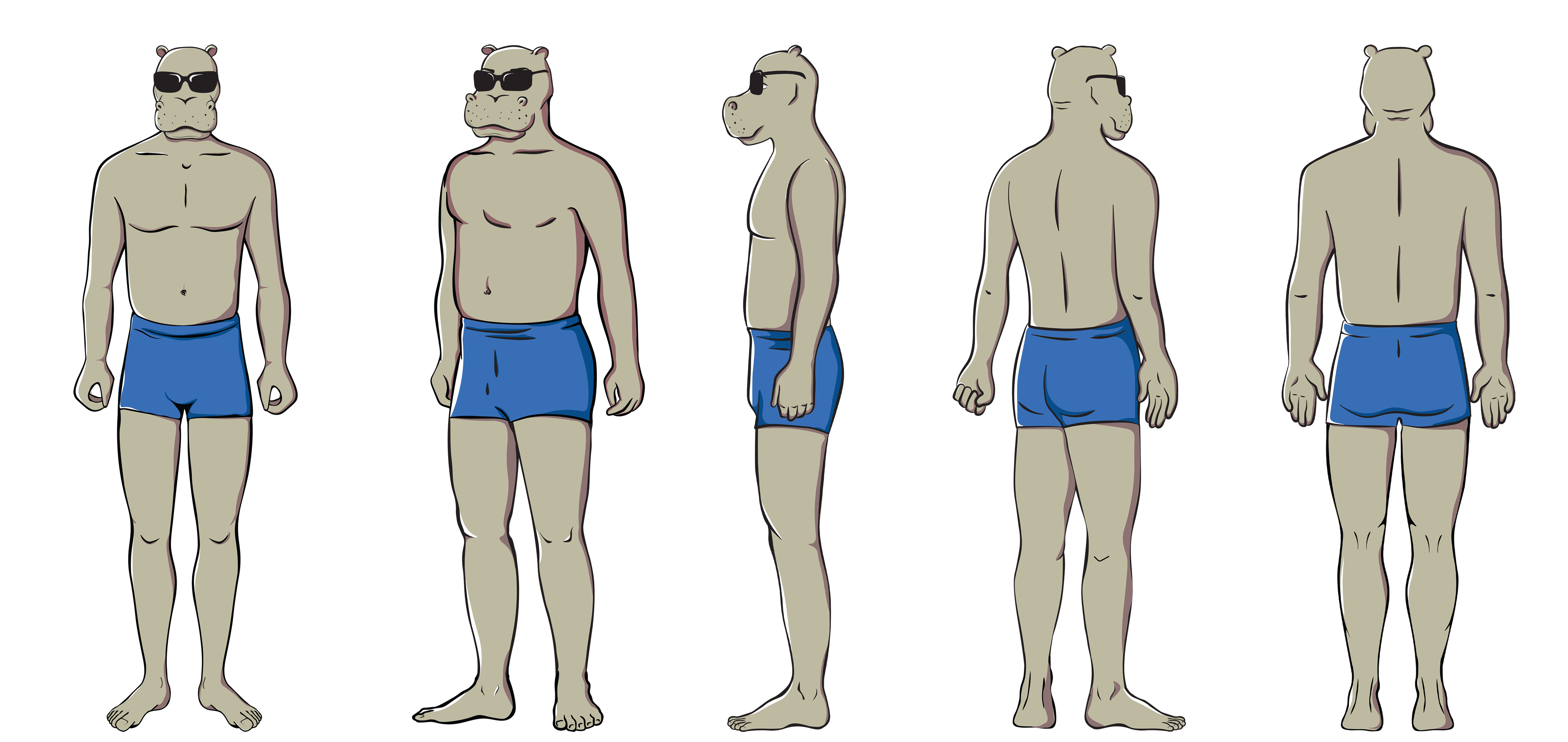 Sober Hippo. Full turnaround reference sheet